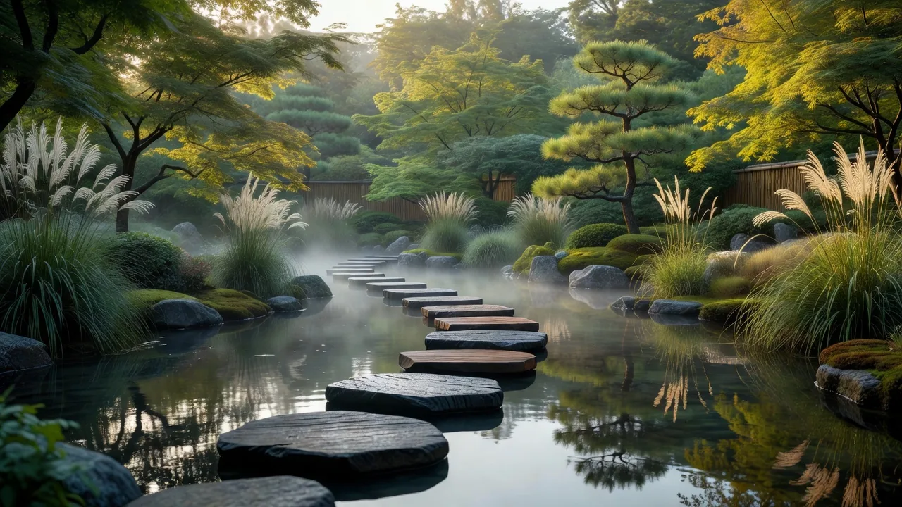池の飛び石